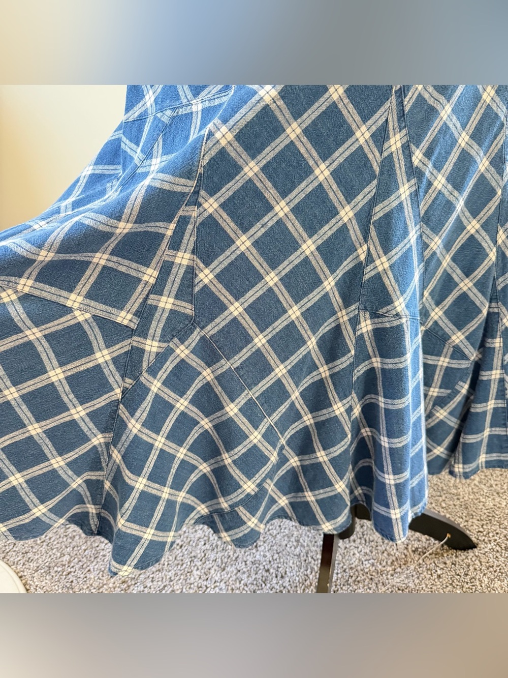 Lauren Ralph Lauren Blue Plaid Patchwork Linen Midi Skirt 14 - Picture 2 of 12